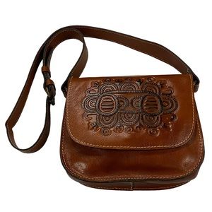 Patricia Nash Tooled Leather Saddle Bag Crossbody Cinnamon